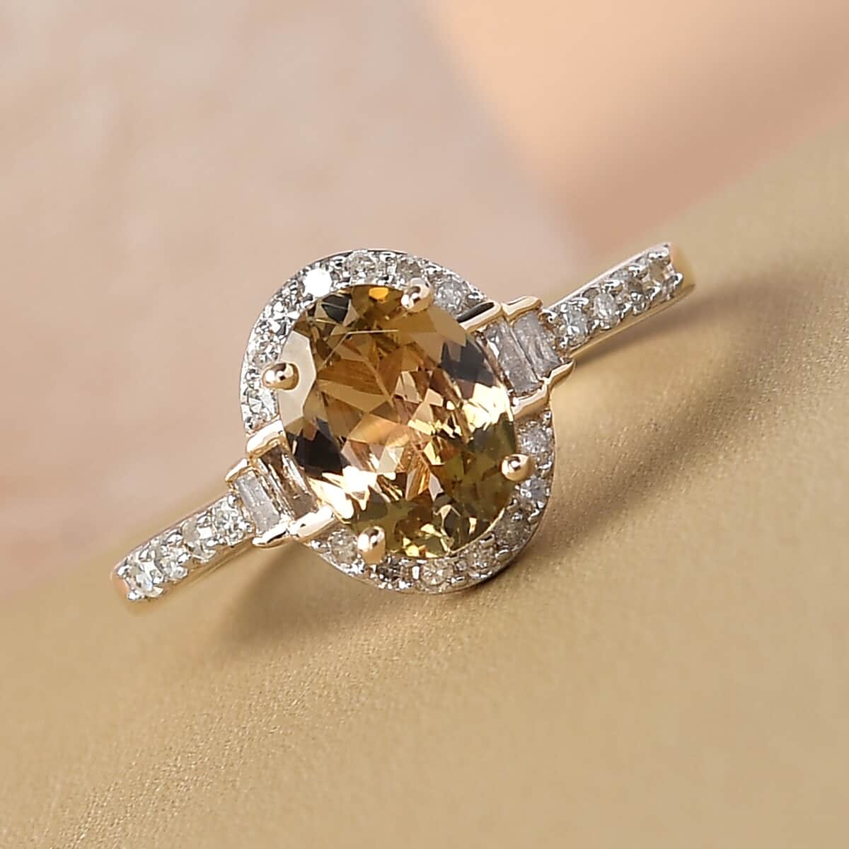 Luxoro 10K Yellow Gold Premium Natural Golden Tanzanite and G-H I3 Diamond Ring (Size 10.0) 2 Grams 1.60 ctw image number 1