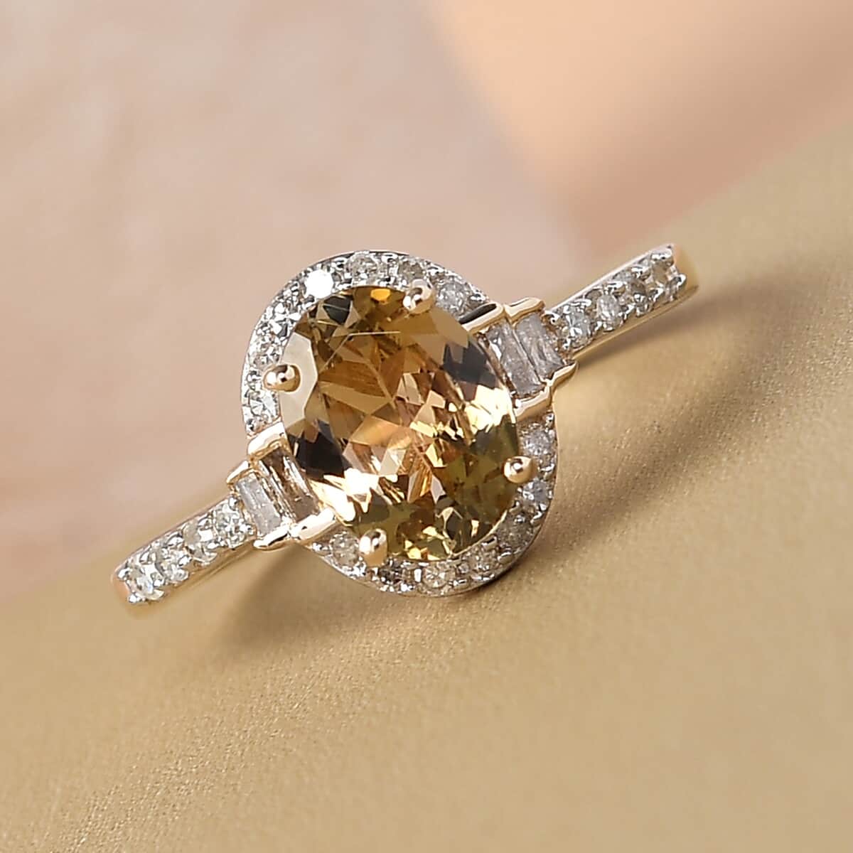 Luxoro 10K Yellow Gold Premium Natural Golden Tanzanite and G-H I3 Diamond Ring (Size 7.0) 2 Grams 1.60 ctw image number 1