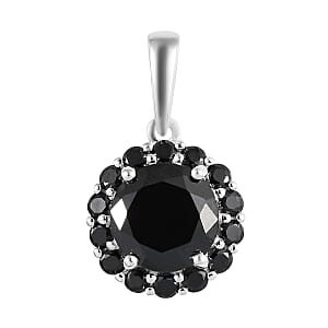 Simulated Black Diamond Halo Pendant in Sterling Silver 4.35 ctw