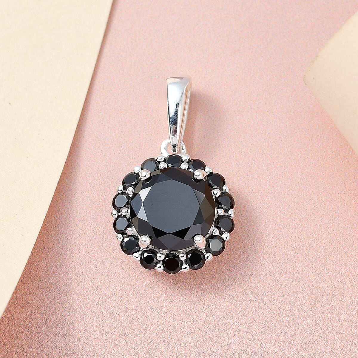 Simulated Black Diamond Halo Pendant in Sterling Silver 4.35 ctw image number 1