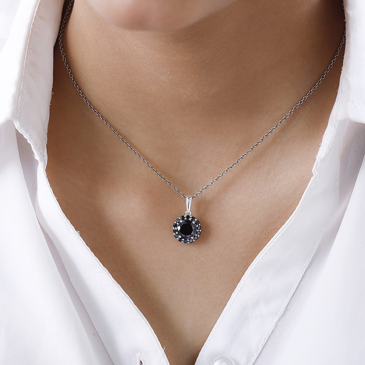 Simulated Black Diamond Halo Pendant in Sterling Silver 4.35 ctw image number 2
