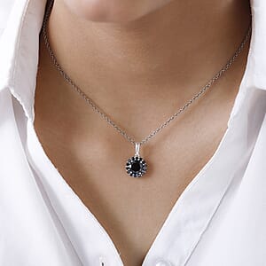 Simulated Black Diamond Halo Pendant in Sterling Silver 4.35 ctw