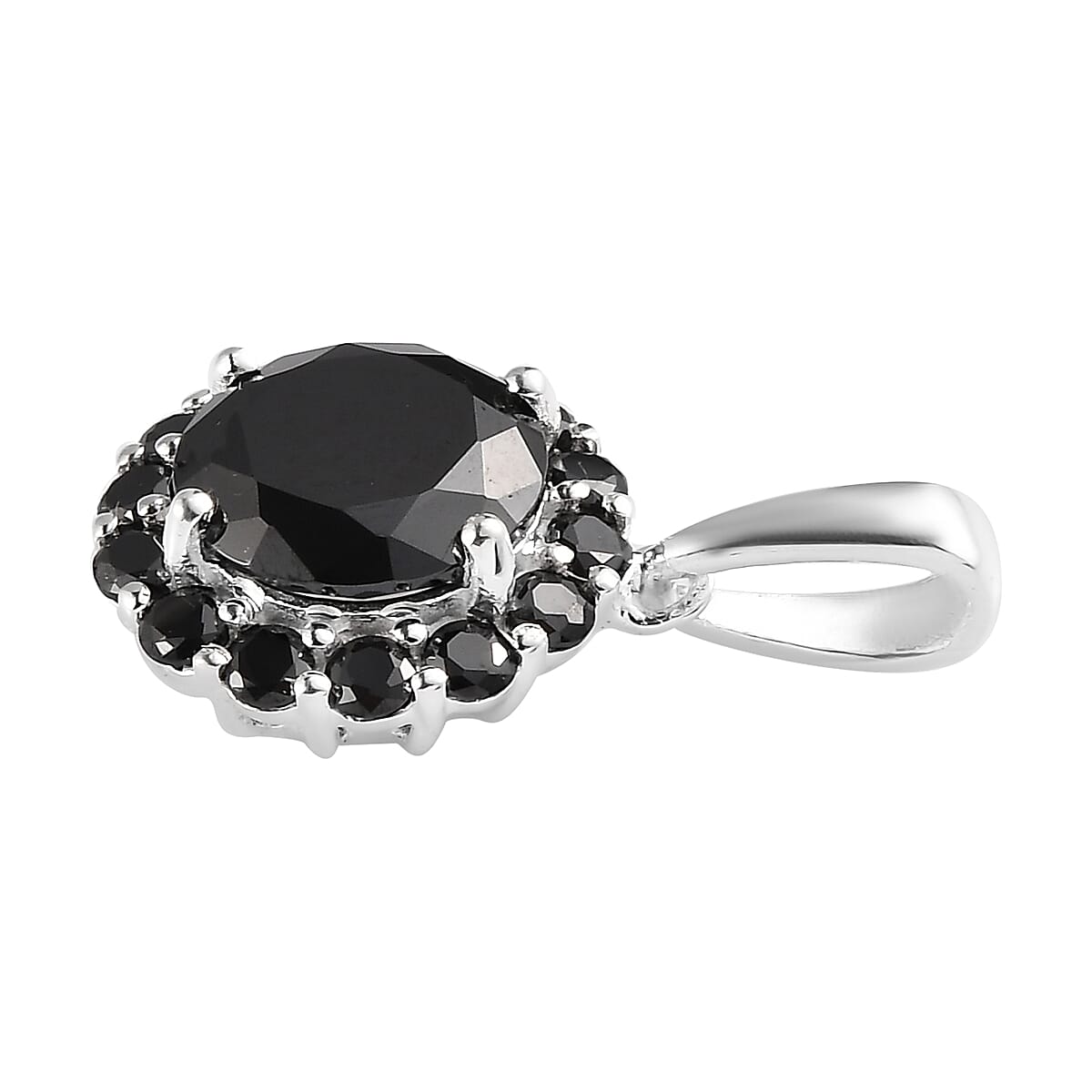 Simulated Black Diamond Halo Pendant in Sterling Silver 4.35 ctw image number 3