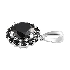Simulated Black Diamond Halo Pendant in Sterling Silver 4.35 ctw