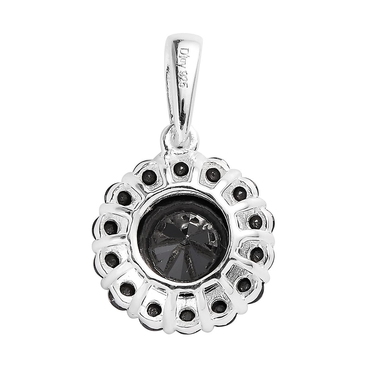 Simulated Black Diamond Halo Pendant in Sterling Silver 4.35 ctw image number 4
