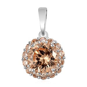 Simulated Champagne Diamond Halo Pendant in Sterling Silver 4.30 ctw