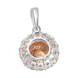 Simulated Champagne Diamond Halo Pendant in Sterling Silver 4.30 ctw