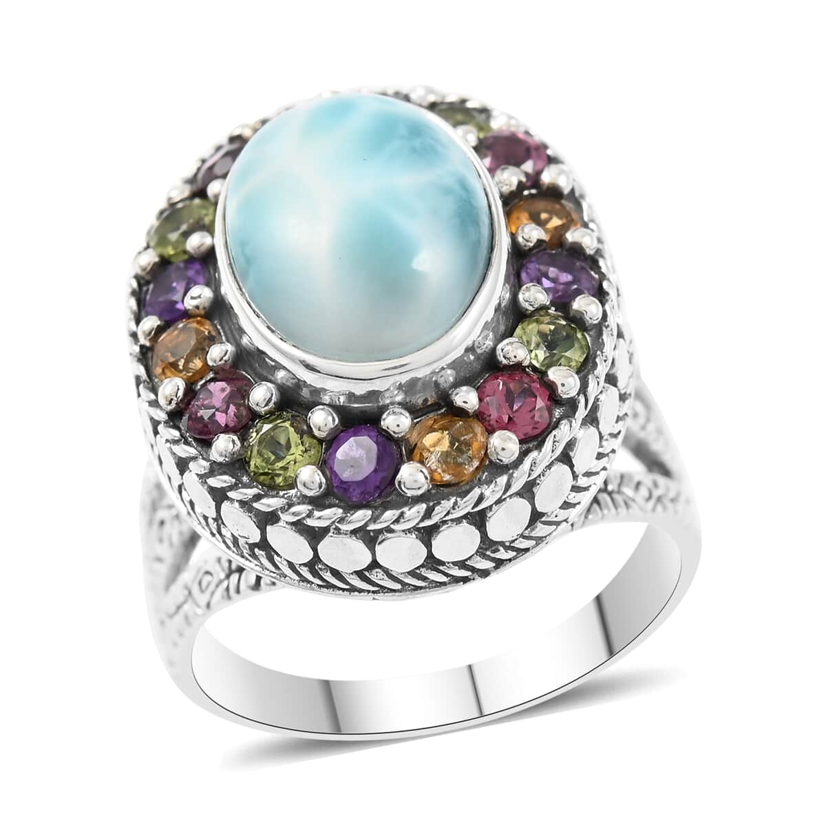 BALI LEGACY Larimar and Multi Gemstone Ring in Sterling Silver (Size 10.0) 9.50 Grams 8.90 ctw image number 0
