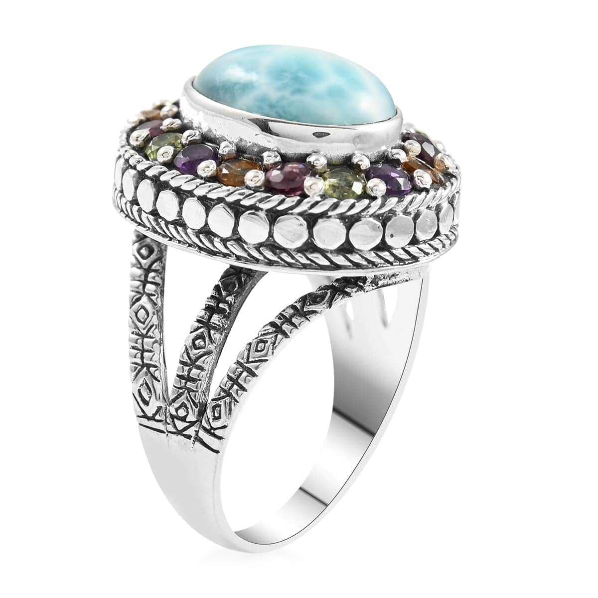 BALI LEGACY Larimar and Multi Gemstone Ring in Sterling Silver (Size 10.0) 9.50 Grams 8.90 ctw image number 3