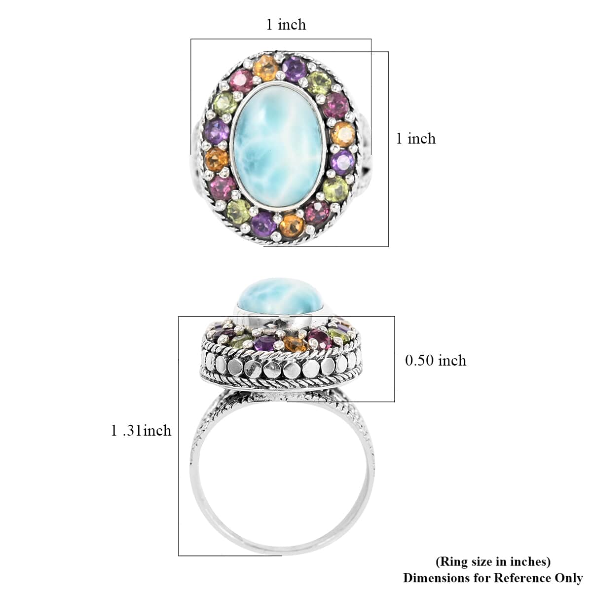 BALI LEGACY Larimar and Multi Gemstone Ring in Sterling Silver (Size 10.0) 9.50 Grams 8.90 ctw image number 5