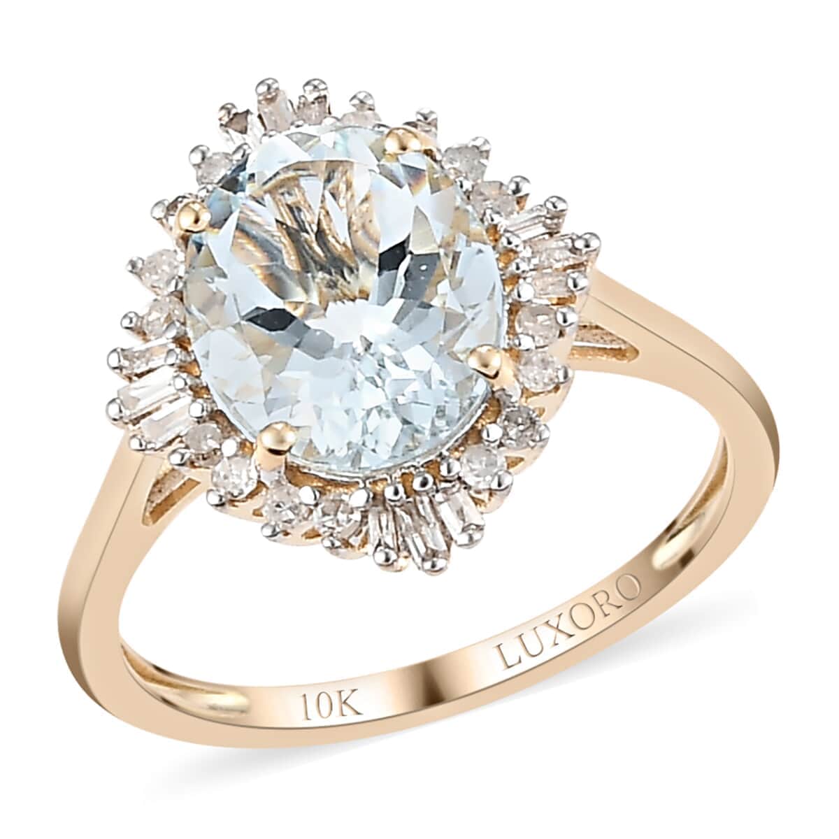 Luxoro 10K Yellow Gold AAA Mangoro Aquamarine, Diamond (G-H, I3) (0.20 cts) Halo Ring (Size 5.0) 2.50 ctw image number 0