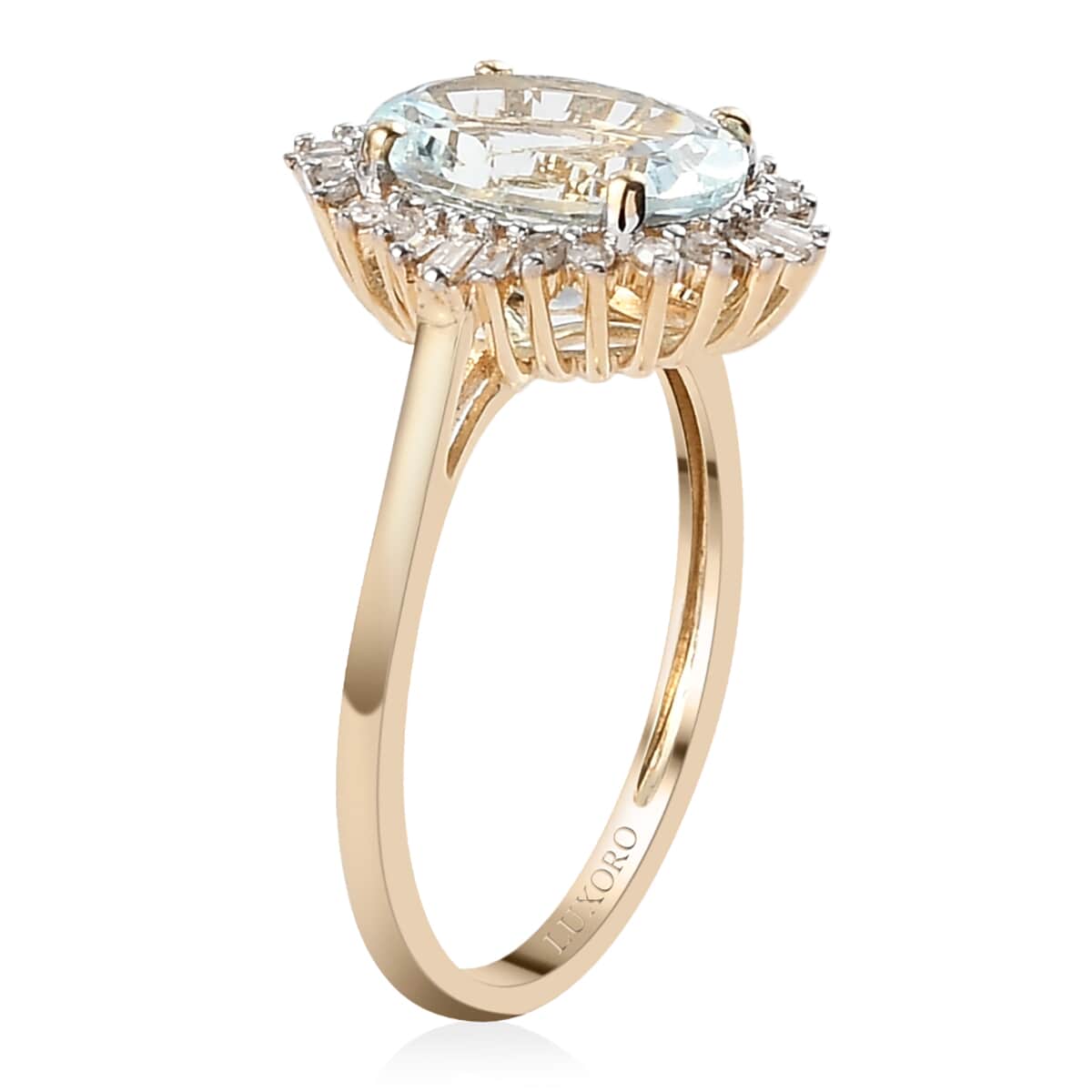 Luxoro 10K Yellow Gold AAA Mangoro Aquamarine, Diamond (G-H, I3) (0.20 cts) Halo Ring (Size 5.0) 2.50 ctw image number 3