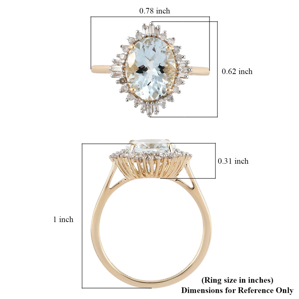 Luxoro 10K Yellow Gold AAA Mangoro Aquamarine, Diamond (G-H, I3) (0.20 cts) Halo Ring (Size 5.0) 2.50 ctw image number 5