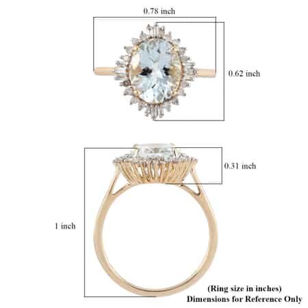 Luxoro 10K Yellow Gold AAA Mangoro Aquamarine and G-H I3 Diamond Halo Ring (Size 10.0) 2.50 ctw image number 5