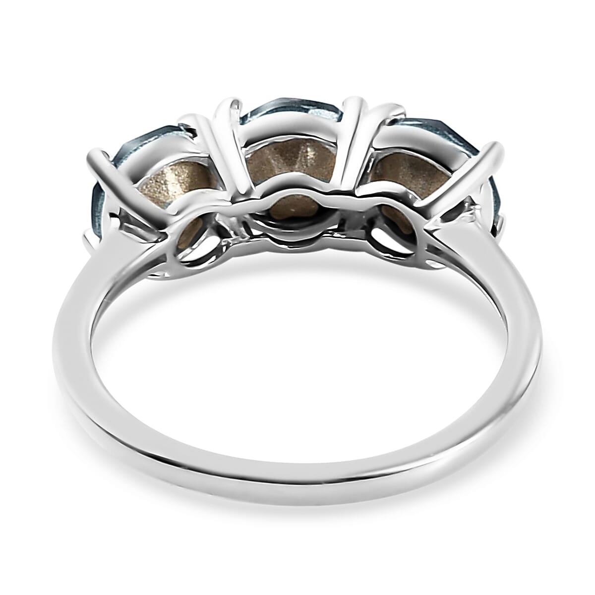 Aquamarine Color Crystal 3 Stone Ring in Sterling Silver (Size 10.0)