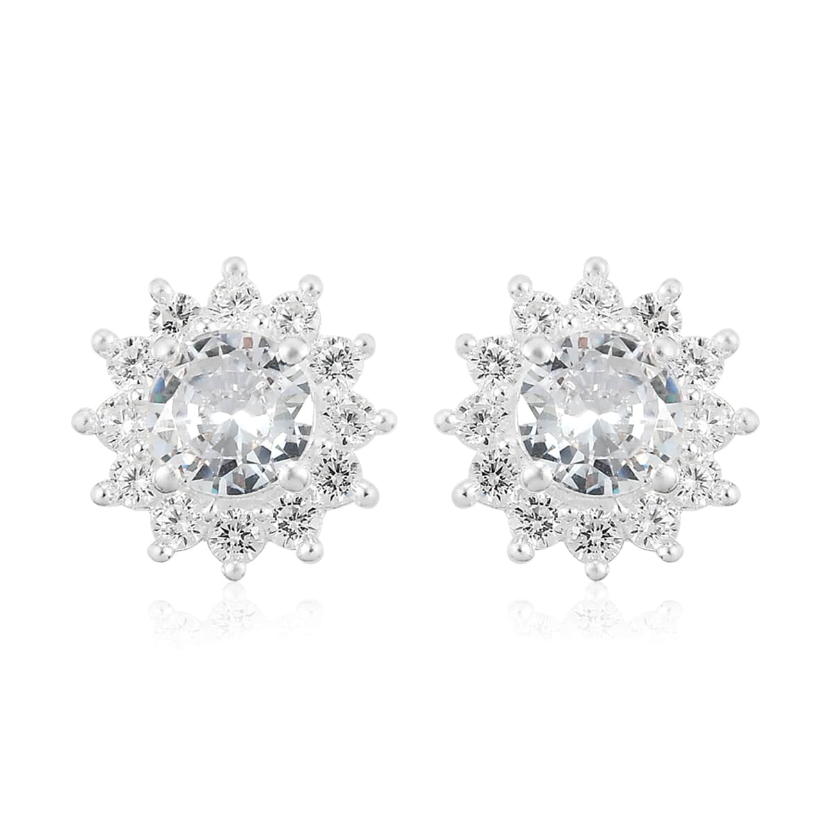 Simulated Diamond Sunburst Stud Earrings in Sterling Silver 4.35 ctw image number 0