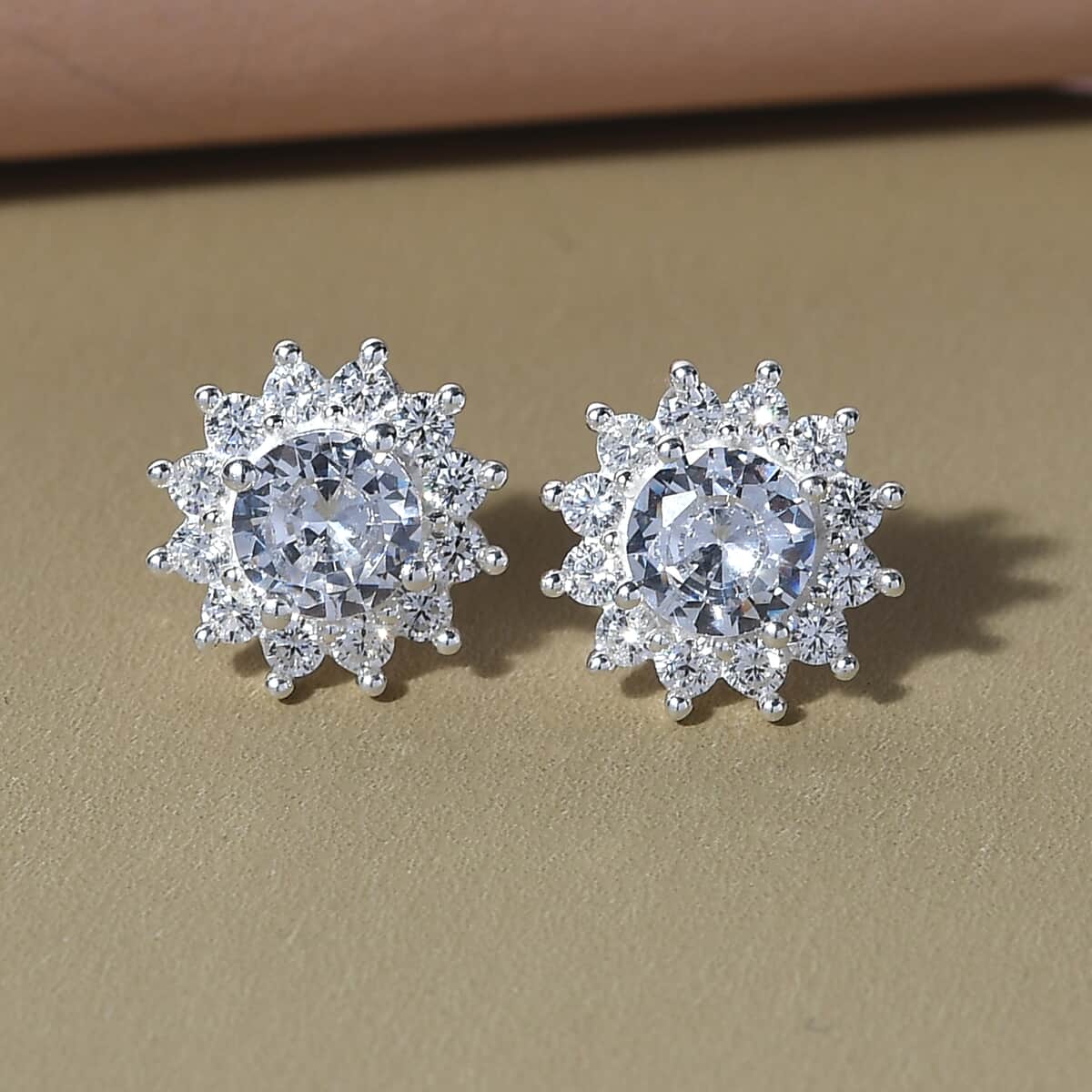 Simulated Diamond Sunburst Stud Earrings in Sterling Silver 4.35 ctw image number 1
