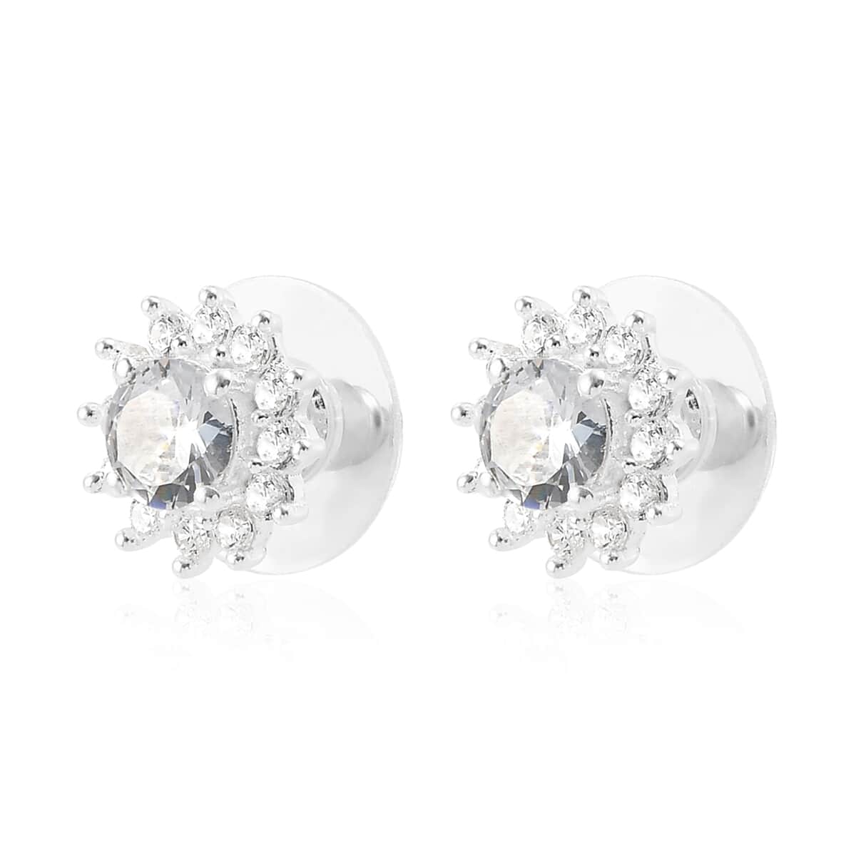 Simulated Diamond Sunburst Stud Earrings in Sterling Silver 4.35 ctw image number 3