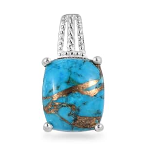 Matrix Chestnut Brine Turquoise Solitaire Pendant in Sterling Silver 4.30 ctw