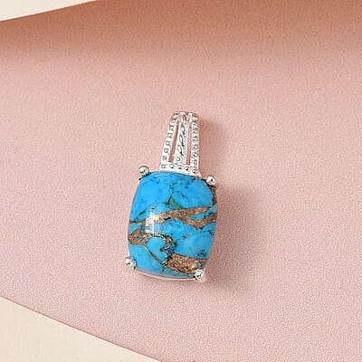 Matrix Chestnut Brine Turquoise Solitaire Pendant in Sterling Silver 4.30 ctw