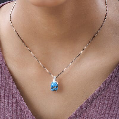 Matrix Chestnut Brine Turquoise Solitaire Pendant in Sterling Silver 4.30 ctw