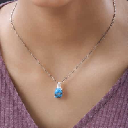 Matrix Chestnut Brine Turquoise Solitaire Pendant in Sterling Silver 4.30 ctw image number 2
