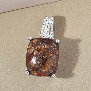 Matrix Fire Opal Solitaire Pendant in Sterling Silver 4.35 ctw
