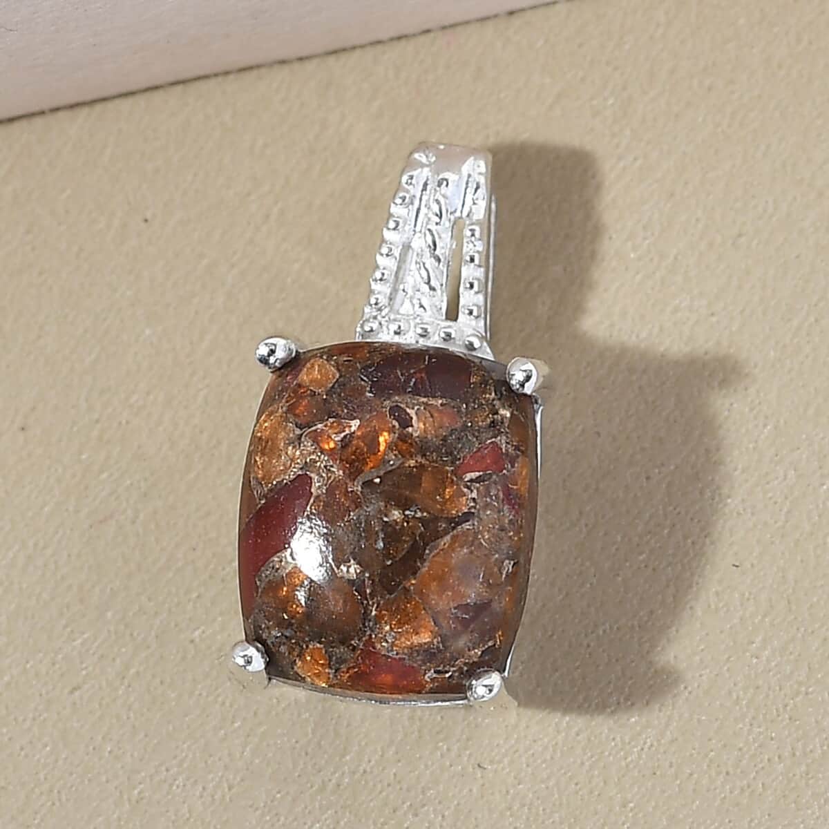 Matrix Fire Opal Solitaire Pendant in Sterling Silver 4.35 ctw image number 1