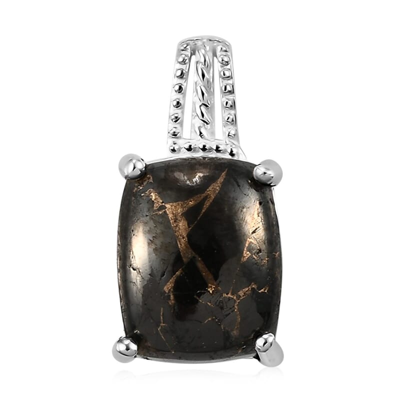 Matrix Silver Shungite Solitaire Pendant without Chain in Sterling Silver 3.40 ctw