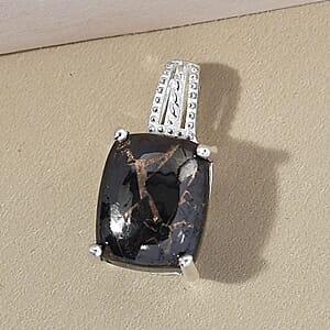 Matrix Silver Shungite Solitaire Pendant without Chain in Sterling Silver 3.40 ctw