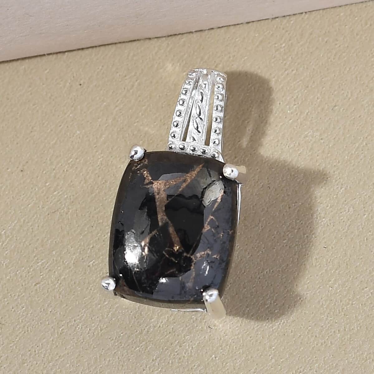 Matrix Silver Shungite Solitaire Pendant in Sterling Silver 3.40 ctw image number 1