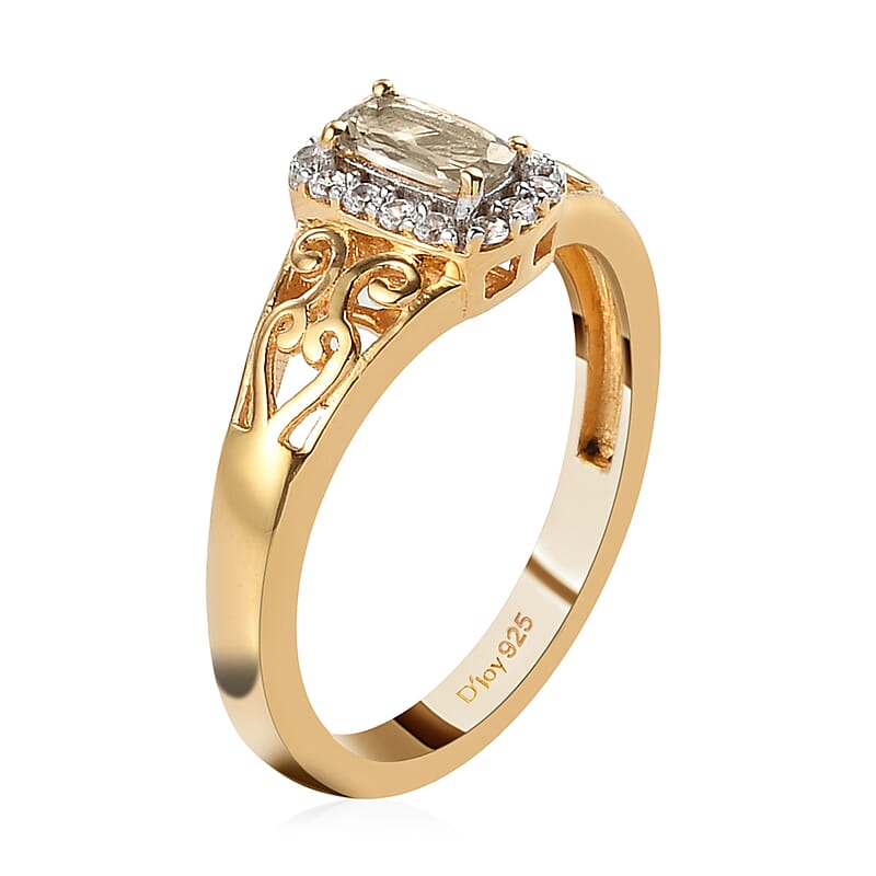 Premium Turkizite and Natural White Zircon Ring in Vermeil Yellow Gold Over Sterling Silver (Size 10.0) 0.50 ctw