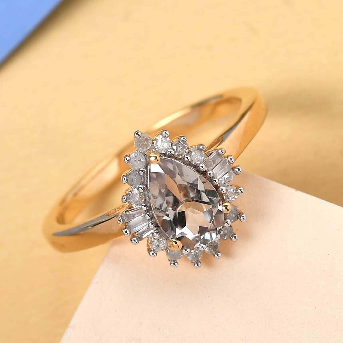 AAA Turkizite and Diamond Halo Ring in Vermeil Yellow Gold Over Sterling Silver (Size 10.0) 1.10 ctw image number 1