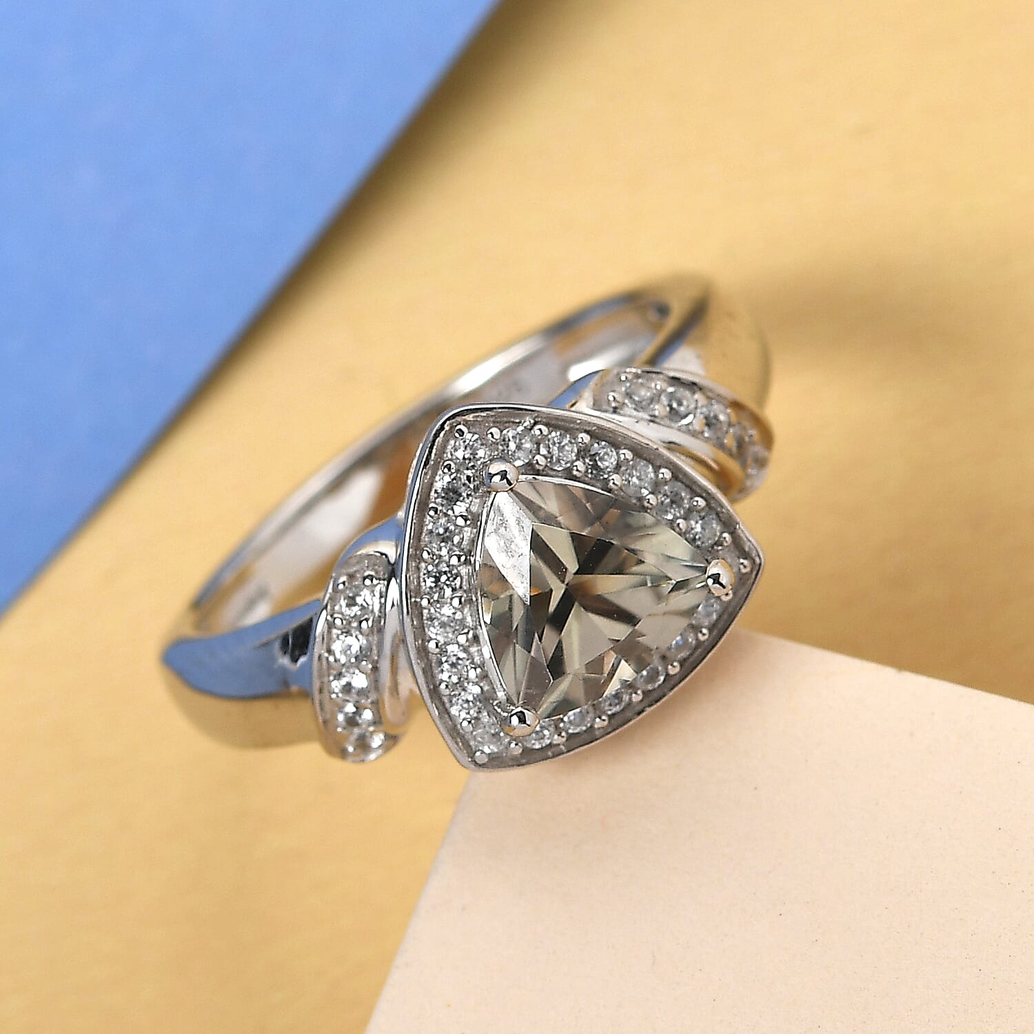 AAA Turkizite and Natural White Zircon Halo Ring in Platinum Over Sterling Silver (Size 10.0) 1.60 ctw