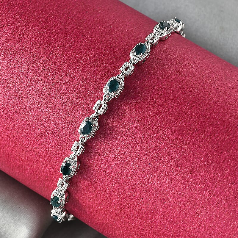 Premium Teal Grandidierite 2.30 ctw Bracelet in Platinum Over Sterling Silver (7.50 In)