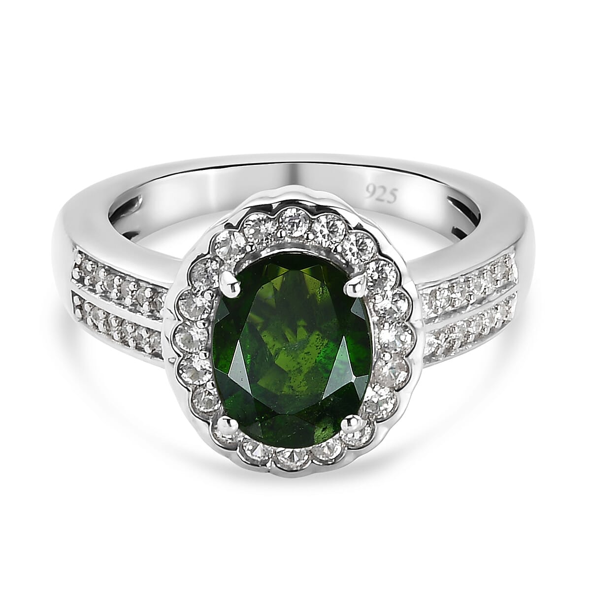 Chrome Diopside and White Zircon 2.73 ctw Ring in Platinum Over Sterling Silver (Size 5.5)