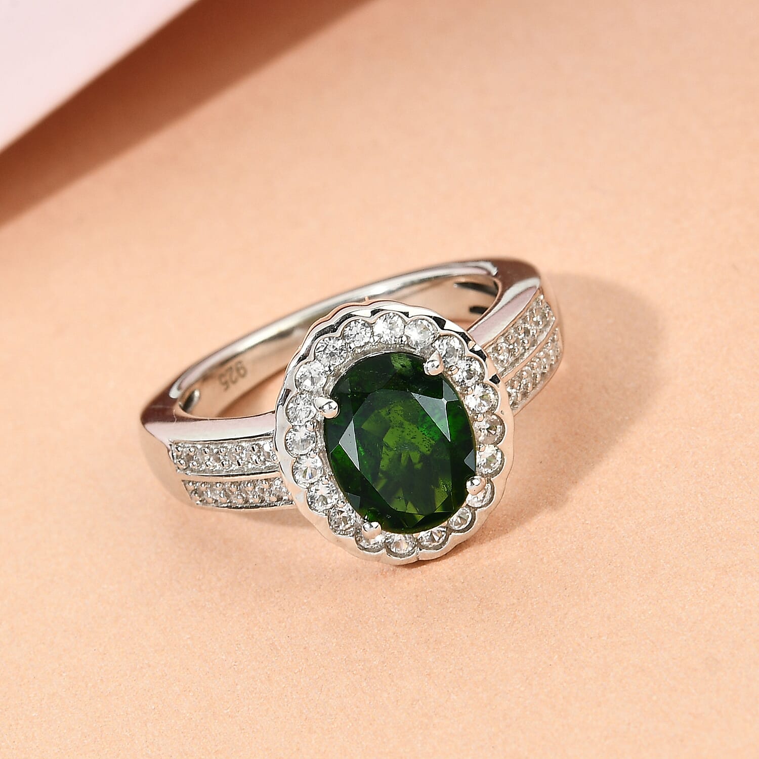 Chrome Diopside and White Zircon 2.73 ctw Ring in Platinum Over Sterling Silver (Size 5.5)