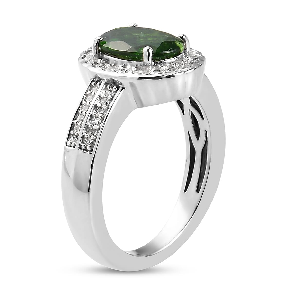 Chrome Diopside and White Zircon 2.73 ctw Ring in Platinum Over Sterling Silver (Size 5.5)
