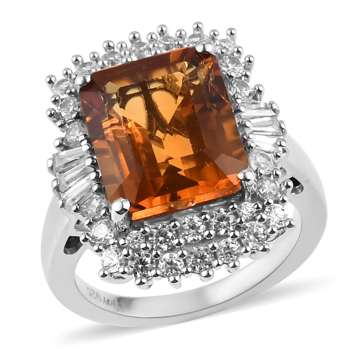 Santa Ana Madeira Citrine and Natural White Zircon Halo Ring in Platinum Over Sterling Silver 7.15 ctw image number 0