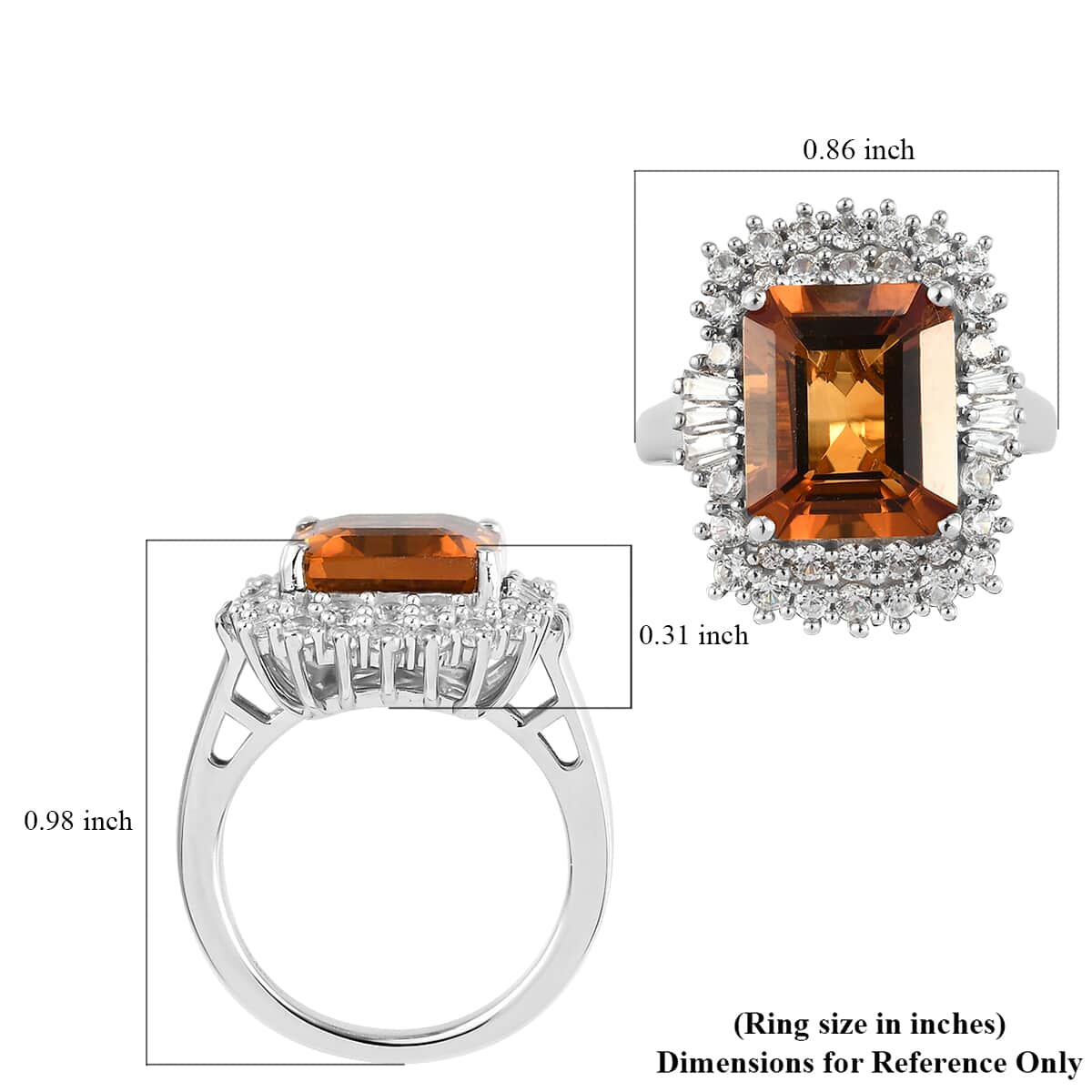 Santa Ana Madeira Citrine and Natural White Zircon Halo Ring in Platinum Over Sterling Silver 7.15 ctw image number 5