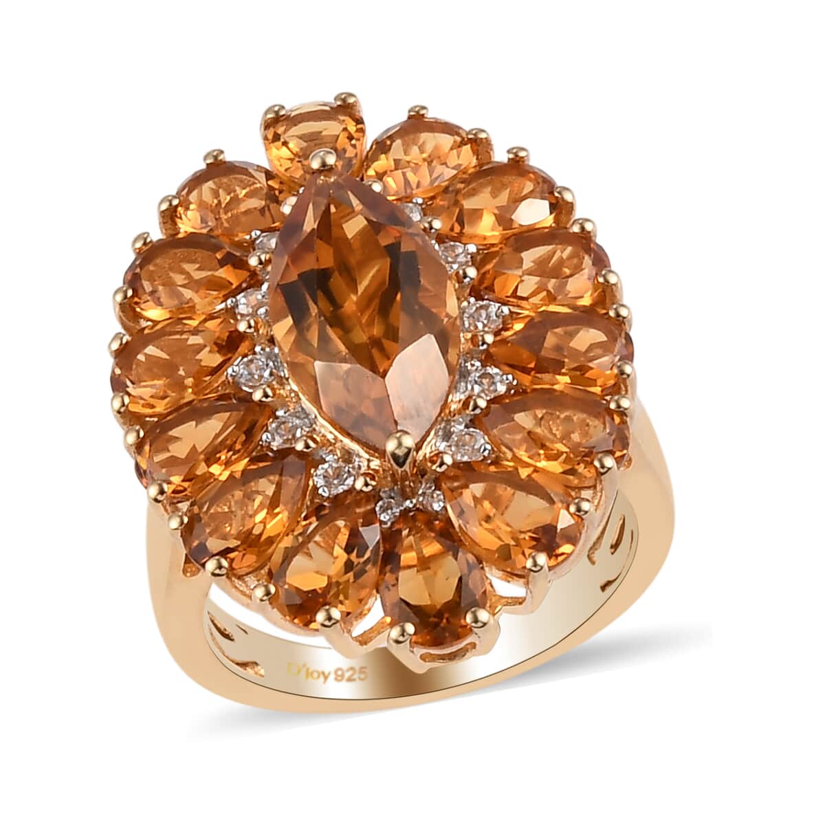 Santa Ana Madeira Citrine and Natural White Zircon Cocktail Ring in Vermeil Yellow Gold Over Sterling Silver (Size 7.0) 8.40 ctw image number 0