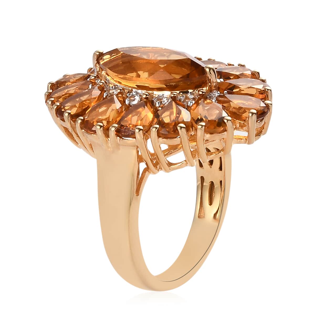 Santa Ana Madeira Citrine and Natural White Zircon Cocktail Ring in Vermeil Yellow Gold Over Sterling Silver (Size 7.0) 8.40 ctw image number 3