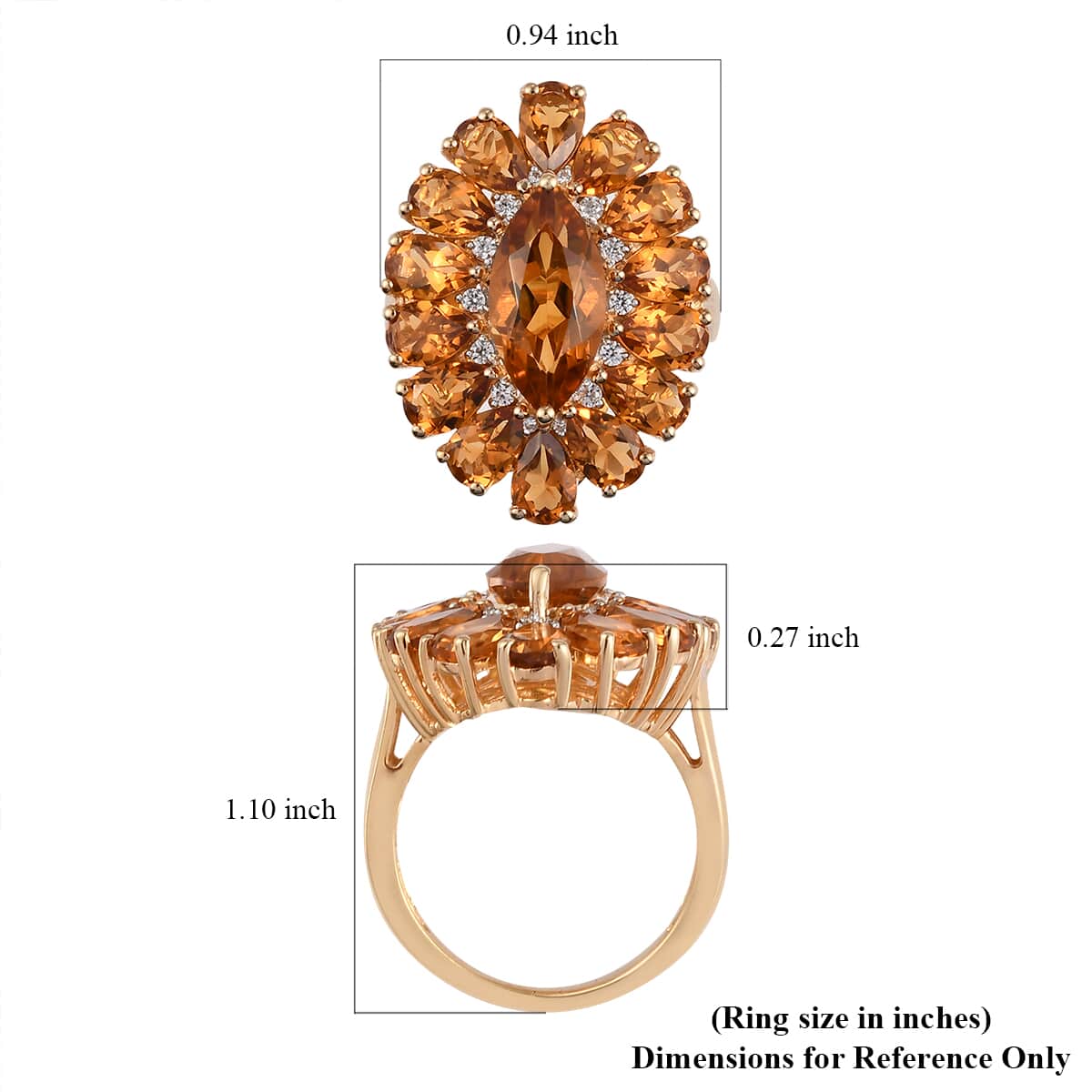 Santa Ana Madeira Citrine and Natural White Zircon Cocktail Ring in Vermeil Yellow Gold Over Sterling Silver (Size 7.0) 8.40 ctw image number 5