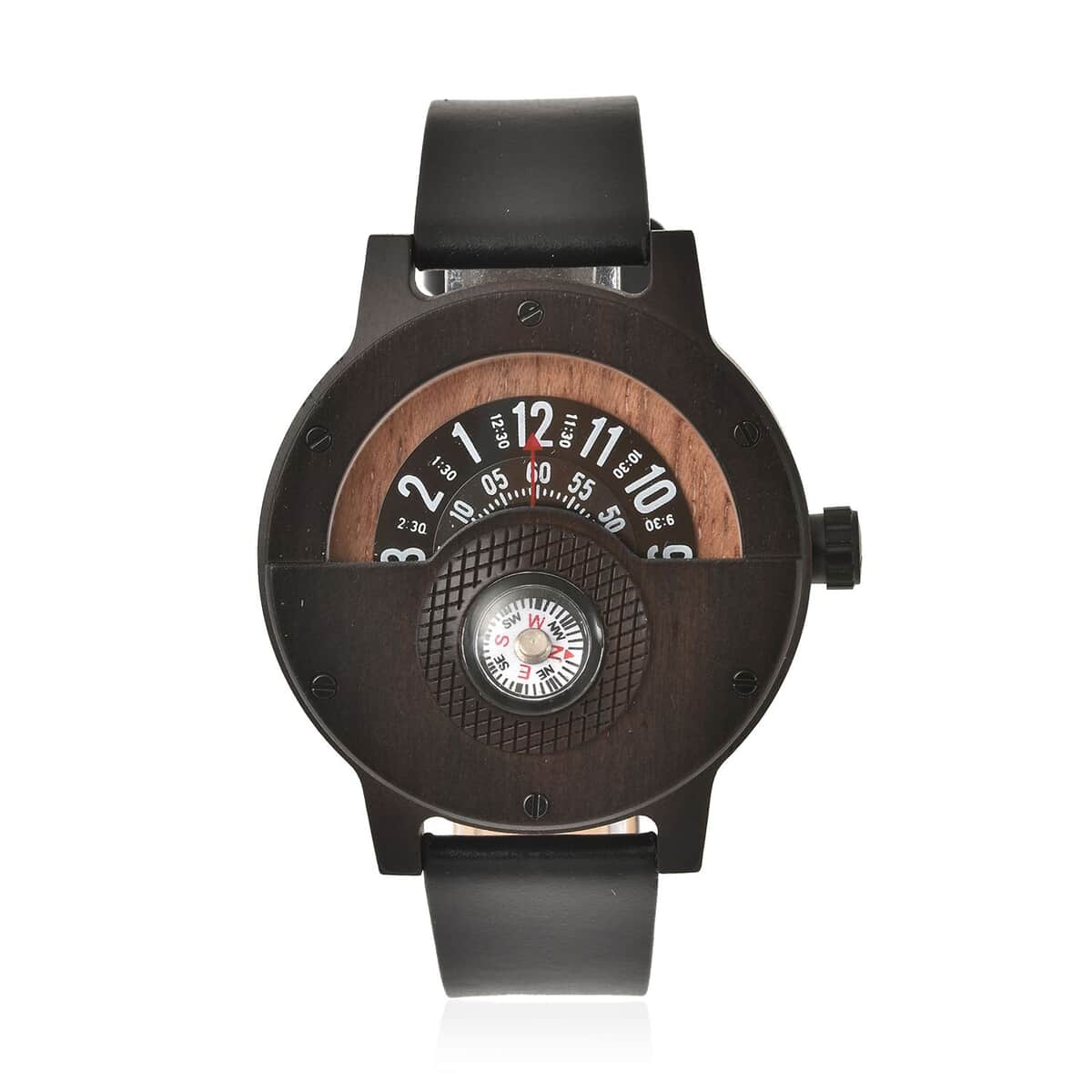Genoa Miyota Japanese Movement Watch in Black Sandalwood with Black Genuine Leather Strap (46.50mm) (7.5-9.0 Inch) image number 0