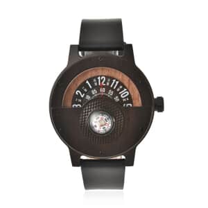 Genoa Miyota Japanese Movement Watch in Black Sandalwood with Black Genuine Leather Strap (46.50mm) (7.5-9.0 Inch)