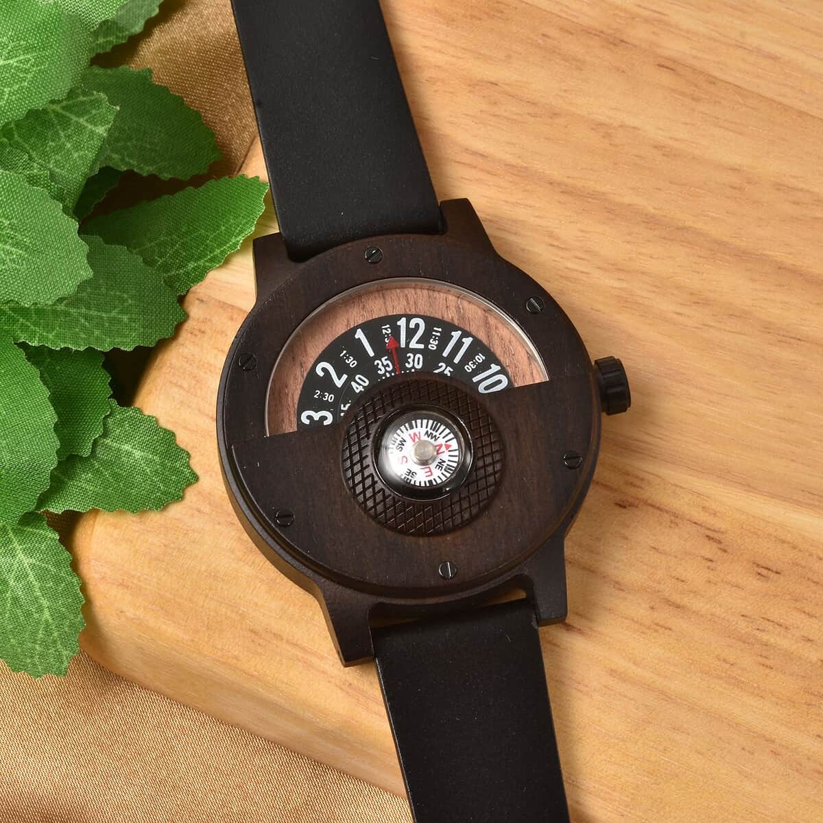 Genoa Miyota Japanese Movement Watch in Black Sandalwood with Black Genuine Leather Strap (46.50mm) (7.5-9.0 Inch) image number 1