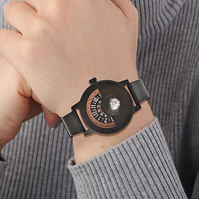 Genoa Miyota Japanese Movement Watch in Black Sandalwood with Black Genuine Leather Strap (46.50mm) (7.5-9.0 Inch)