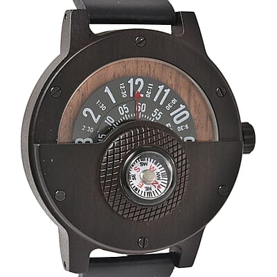 Genoa Miyota Japanese Movement Watch in Black Sandalwood with Black Genuine Leather Strap (46.50mm) (7.5-9.0 Inch)