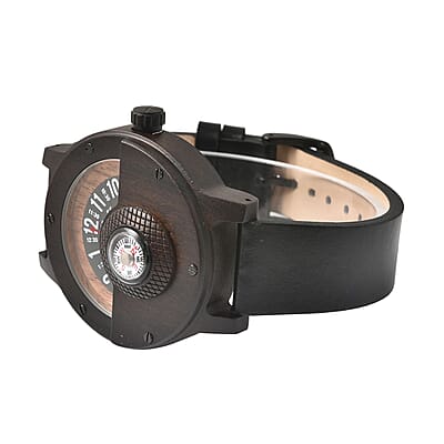 Genoa Miyota Japanese Movement Watch in Black Sandalwood with Black Genuine Leather Strap (46.50mm) (7.5-9.0 Inch)