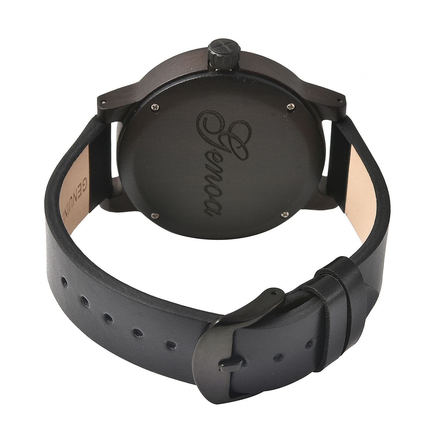 Genoa Miyota Japanese Movement Watch in Black Sandalwood with Black Genuine Leather Strap (46.50mm) (7.5-9.0 Inch)